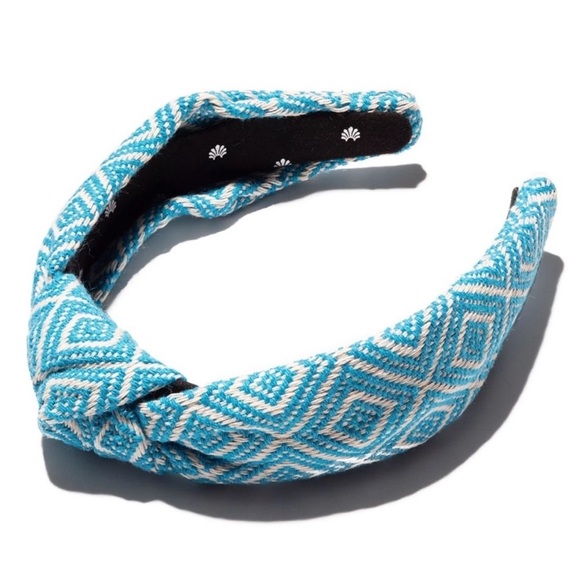 Lele Sadoughi Accessories - Lele Sadoughi Diamond Woven Knotted Headband in Turquoise Blue and White